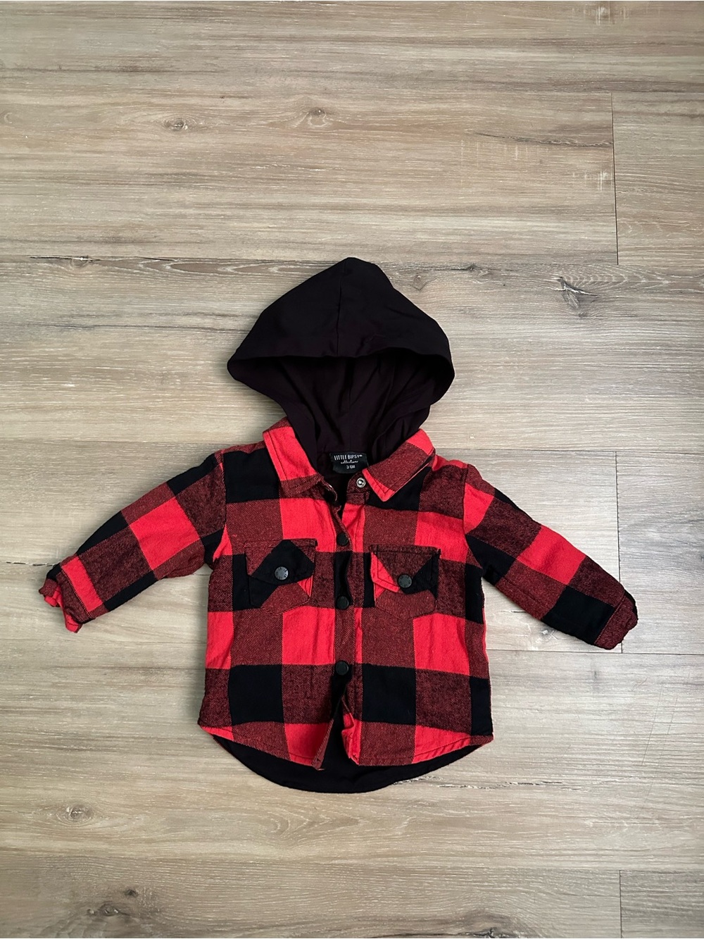 Little Bipsy Red Black Buffalo Plaid Hooded Shacket 3–6M